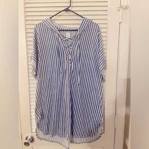Time and Tru Blue and White Striped Swim Coverup